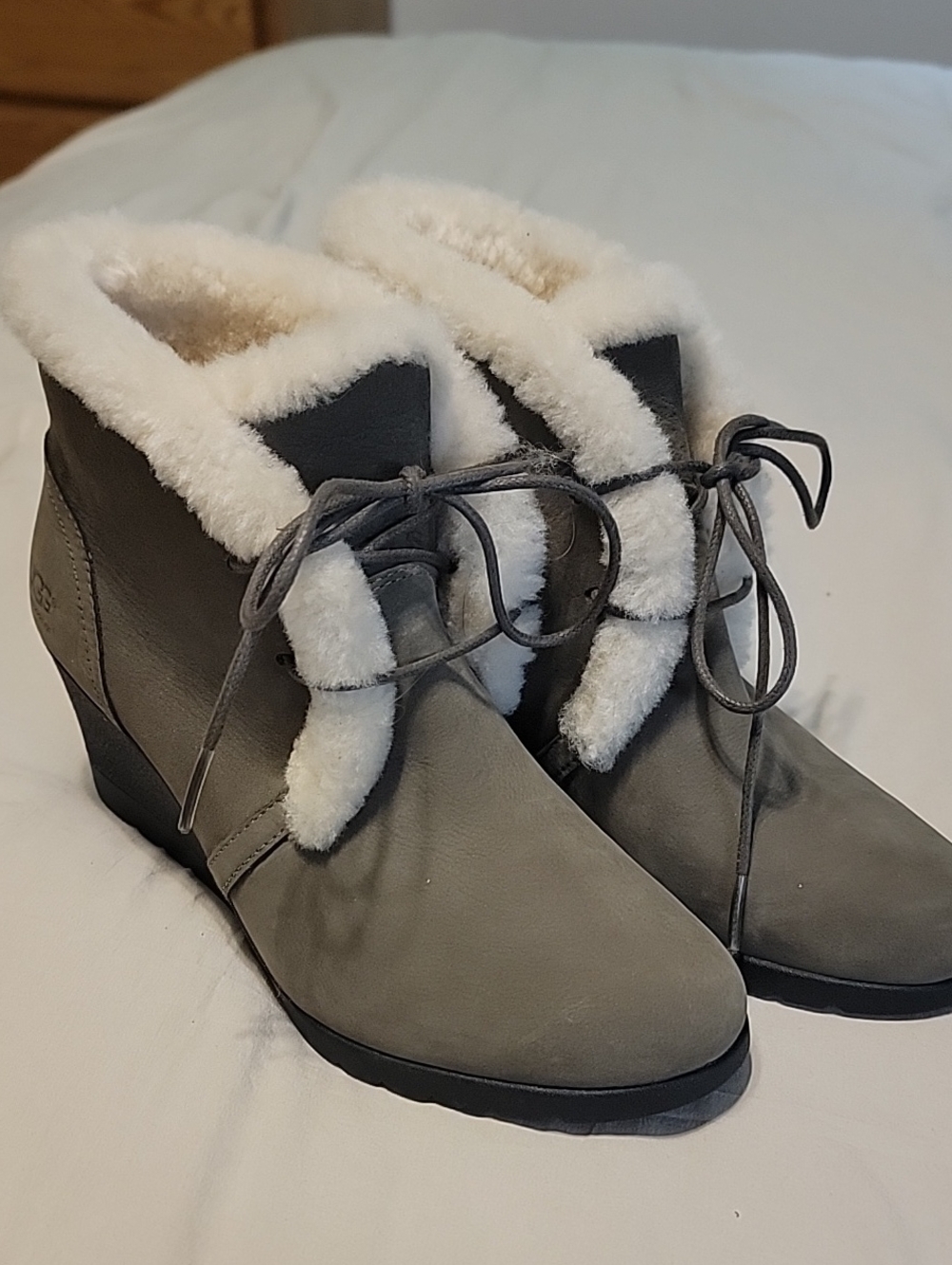 UGG Jeovana waterproof Women's Greig Wedge Ankle Boots with Cream Shearling Trim